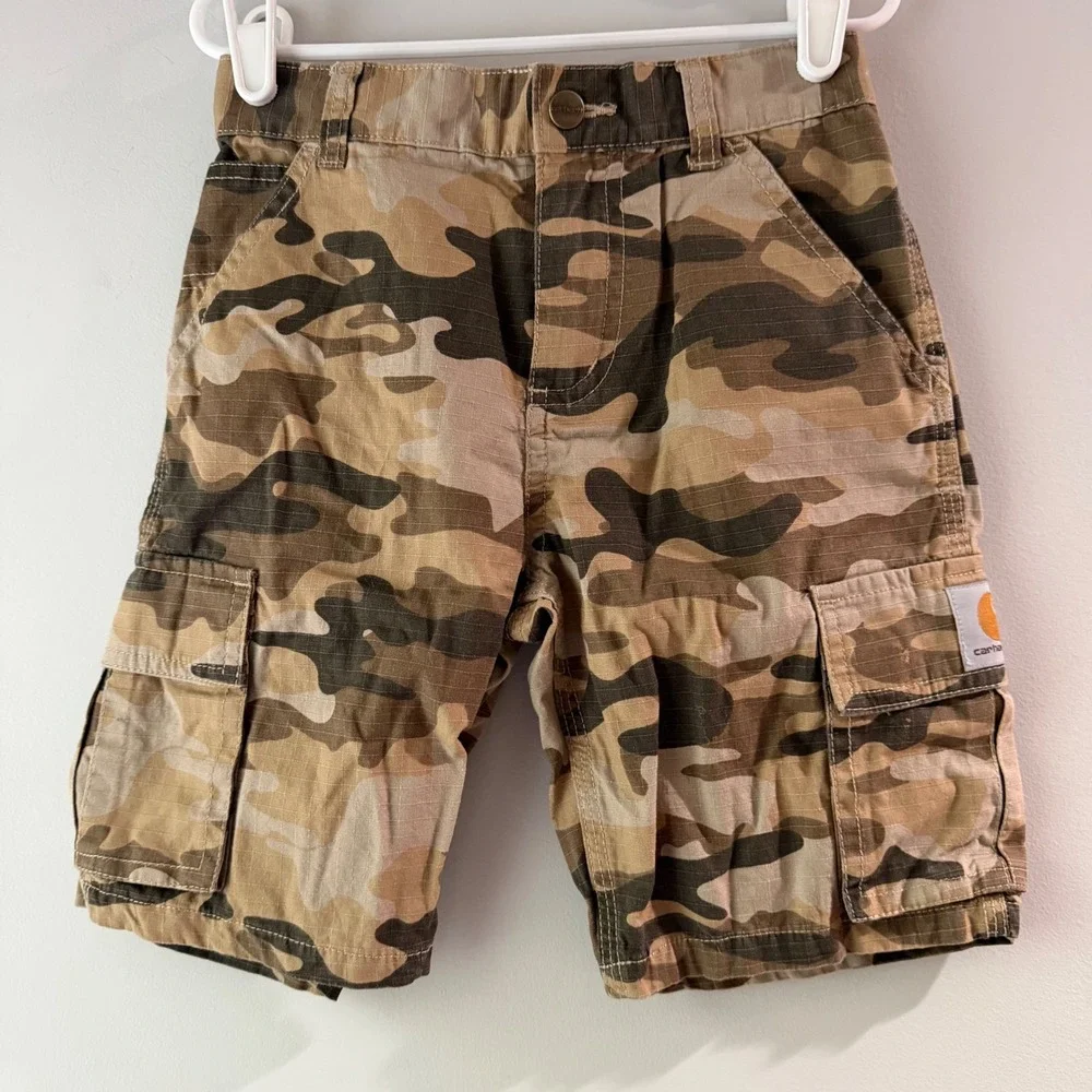 Carhartt Cargo Shorts Boys 6 Camo Tan Ripstop Excellent Utility Workwear
